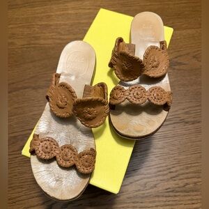 Jack Rogers Lauren Tan Leather Scalloped Slide Sandals Size 6